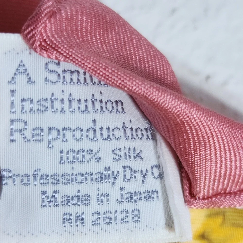 Smithsonian Institution Scarf Silk Square Pink Gold 1992 Reproduction Japan